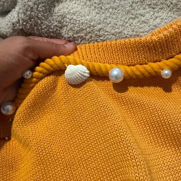 Orange Knit bikini and Skirt with Shell Accents - Picture 12 of 12